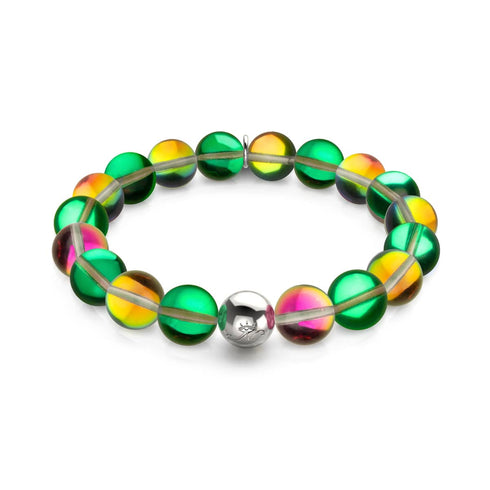 Bracelet tendance en verre galaxie avec lune émeraude | Argent sterling 925